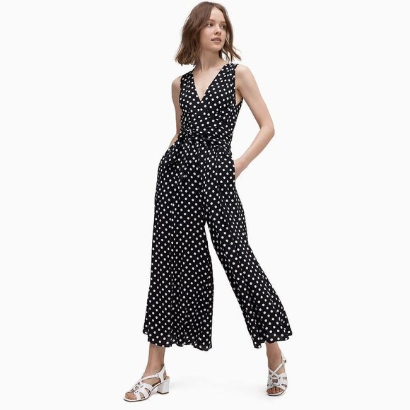 Kate Spade NWT Lia Dot Jumpsuit Wide Leg Black White Polka Dot Size 2 - Picture 1 of 11
